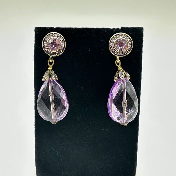 2" Heidi Daus light purple pave rhinestone and purple acrylic dangle earrings! - Picture 8 of 8